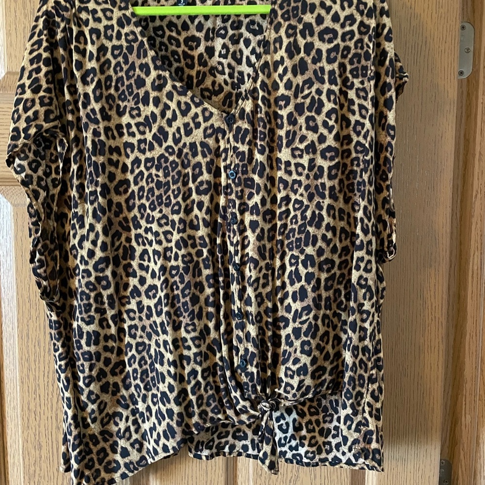 Leopard print button up top